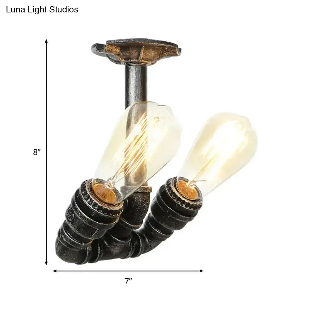 Antique Brass/Aged Silver/Antique Bronze Semi Flush Industrial Ceiling Light With 2 Tubing Indoor