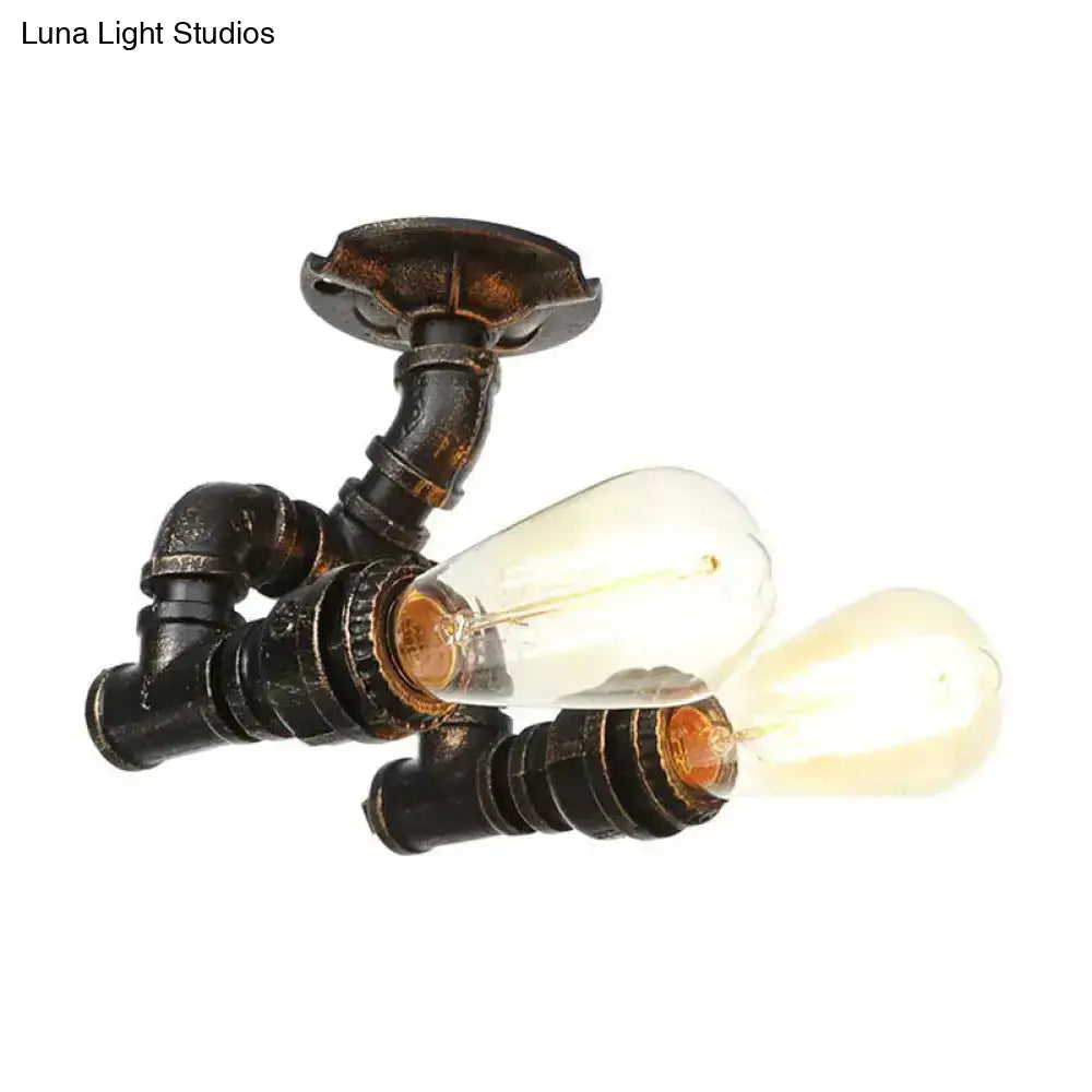 Antique Brass/Aged Silver/Antique Bronze Semi Flush Industrial Ceiling Light With 2 Tubing Indoor