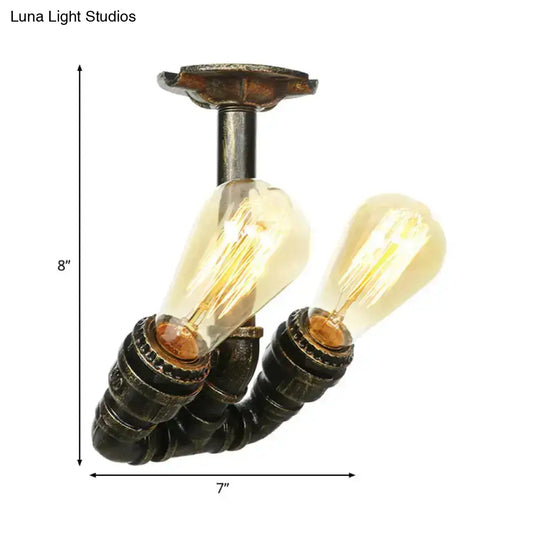 Antique Brass/Aged Silver/Antique Bronze Semi Flush Industrial Ceiling Light With 2 Tubing Indoor