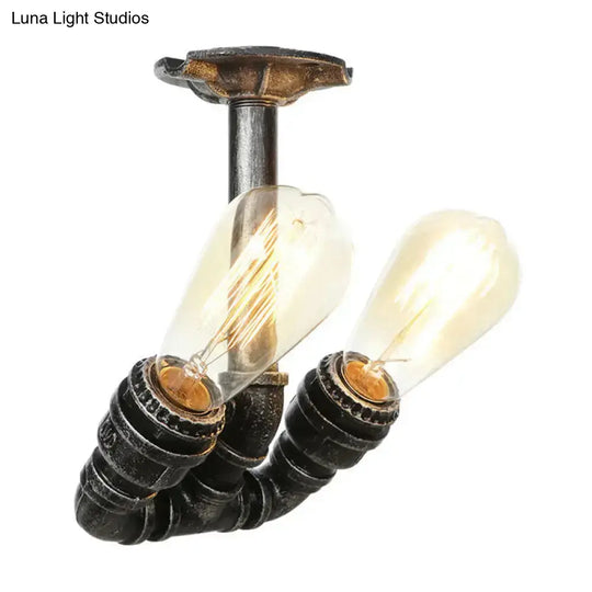 Antique Brass/Aged Silver/Antique Bronze Semi Flush Industrial Ceiling Light With 2 Tubing Indoor