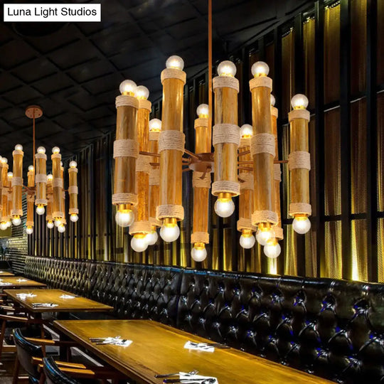 Brass Bamboo Chandeliers: Antique Tube Shade Hanging Lamps - Multi-Light Elegance For Living Room