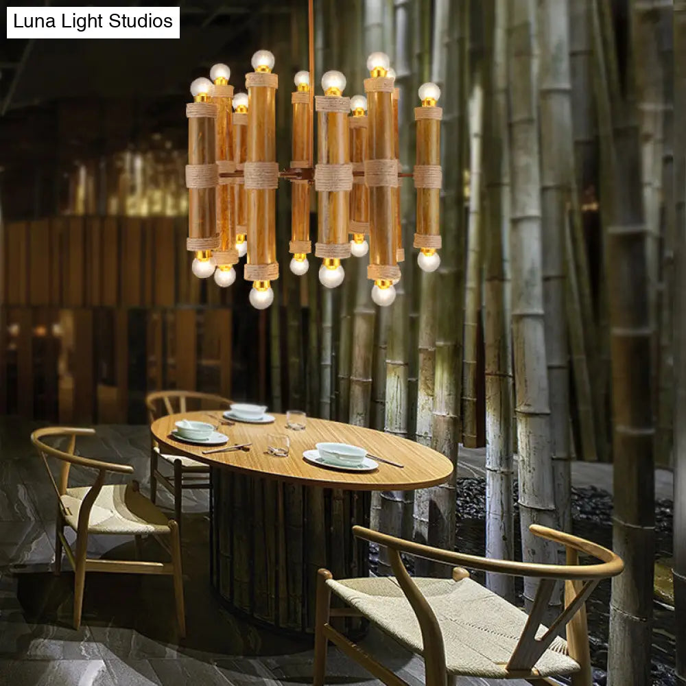 Brass Bamboo Chandeliers: Antique Tube Shade Hanging Lamps - Multi-Light Elegance For Living Room