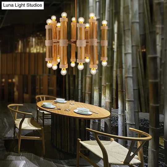 Brass Bamboo Chandeliers: Antique Tube Shade Hanging Lamps - Multi-Light Elegance For Living Room