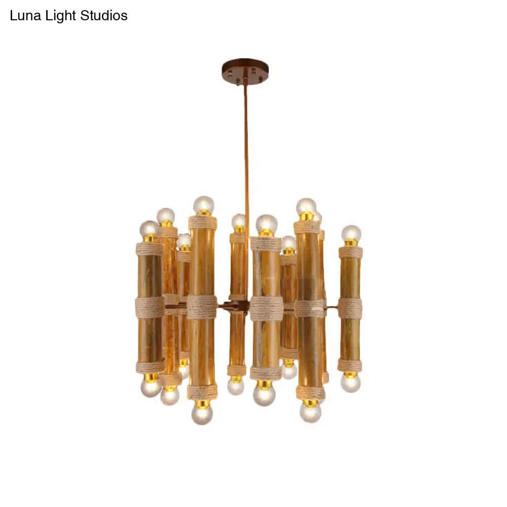 Brass Bamboo Chandeliers: Antique Tube Shade Hanging Lamps - Multi-Light Elegance For Living Room