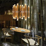 Antique Brass Bamboo Chandeliers: Multi-Light Tube Shade Hanging Lamps For Living Room Wood