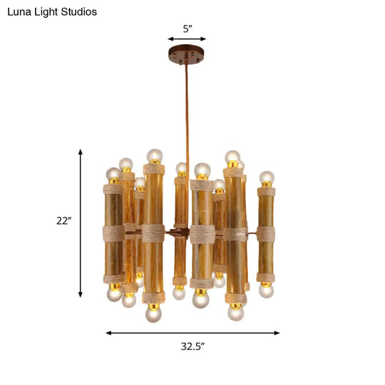 Antique Brass Bamboo Chandeliers: Multi-Light Tube Shade Hanging Lamps For Living Room