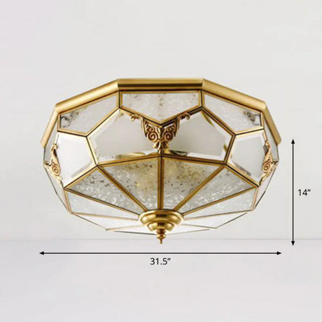 Antique Brass Dining Room Ceiling Lamp With Polygon Semi - Opaque Flush Mount Shade 10 /