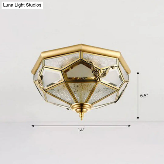 Antique Brass Dining Room Ceiling Lamp With Polygon Semi-Opaque Flush Mount Shade 3 /