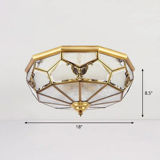 Antique Brass Dining Room Ceiling Lamp With Polygon Semi - Opaque Flush Mount Shade 4 /