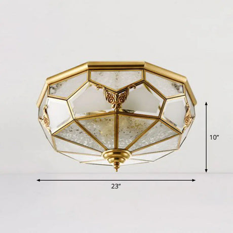 Antique Brass Dining Room Ceiling Lamp With Polygon Semi - Opaque Flush Mount Shade 6 /