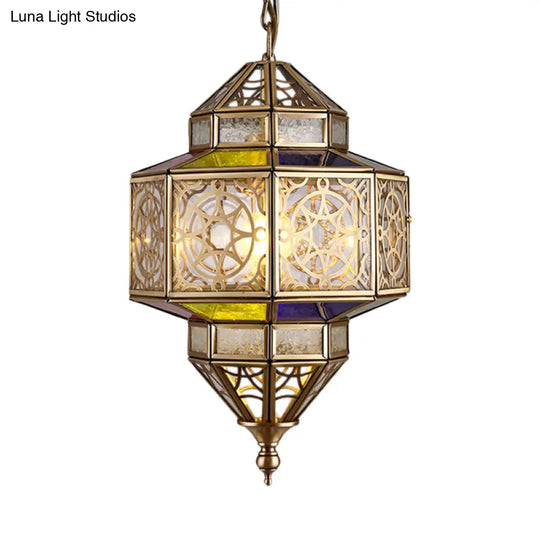Antique Brass Octagon Hanging Lamp - Metal Pendant Ceiling Light With Adjustable Chain