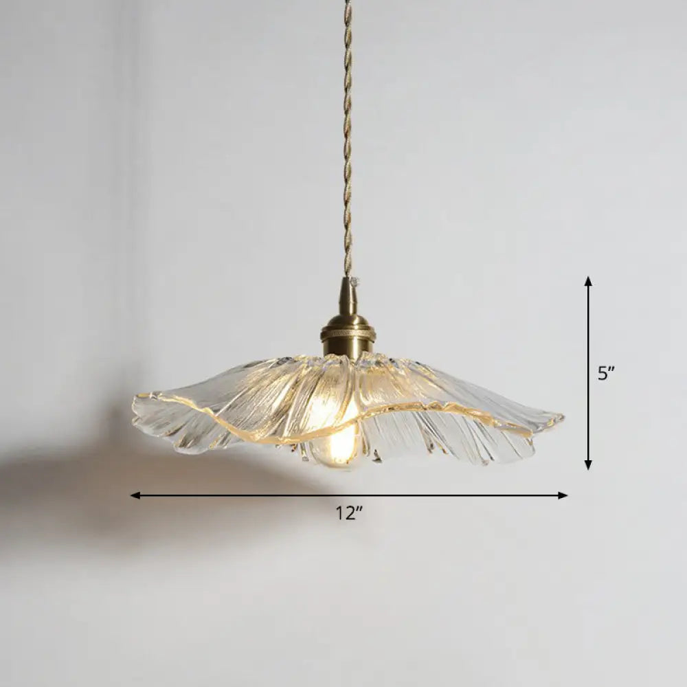 Antique Brass Pendant Light With Floral Glass Shade - Elegant 1-Light Hanging Fixture / A