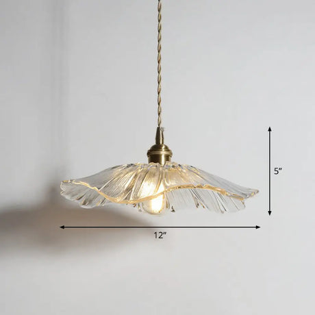Antique Brass Pendant Light With Floral Glass Shade - Elegant 1-Light Hanging Fixture / A