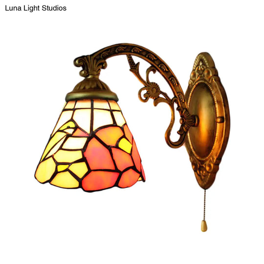 Antique Brass Stained Glass Tiffany Rustic Wall Sconce With Floral Design - Dining Room Décor