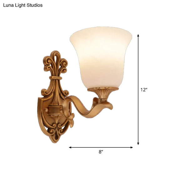 Antique Brass Wall Sconce: Alabaster Glass Bell Tearoom Lighting