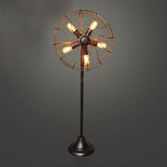 Antique Bronze 5-Light Fan Design Floor Lamp With Cage Shade - Rustic Loft Wrought Iron Indoor