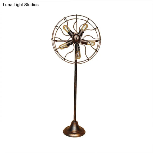 Antique Bronze 5-Light Fan Design Floor Lamp With Cage Shade - Rustic Loft Wrought Iron Indoor