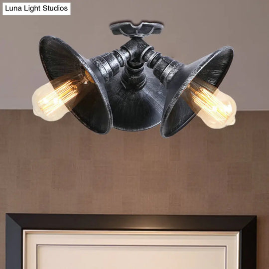 Antique Bronze/Aged Silver Ceiling Light With Stylish Wrought Iron Finish - 3 Heads Semi Flush Mount