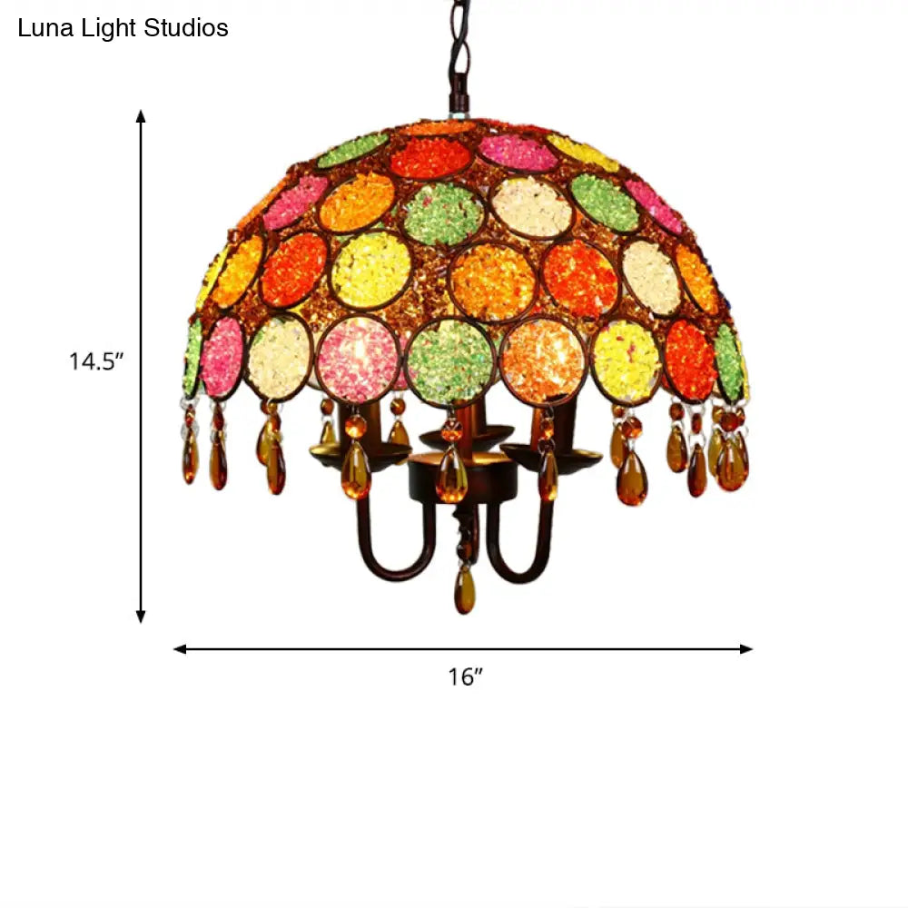 Antique Bronze Metal Pendant Chandelier With Crystal Accent - 3 Head Dining Room Ceiling Light