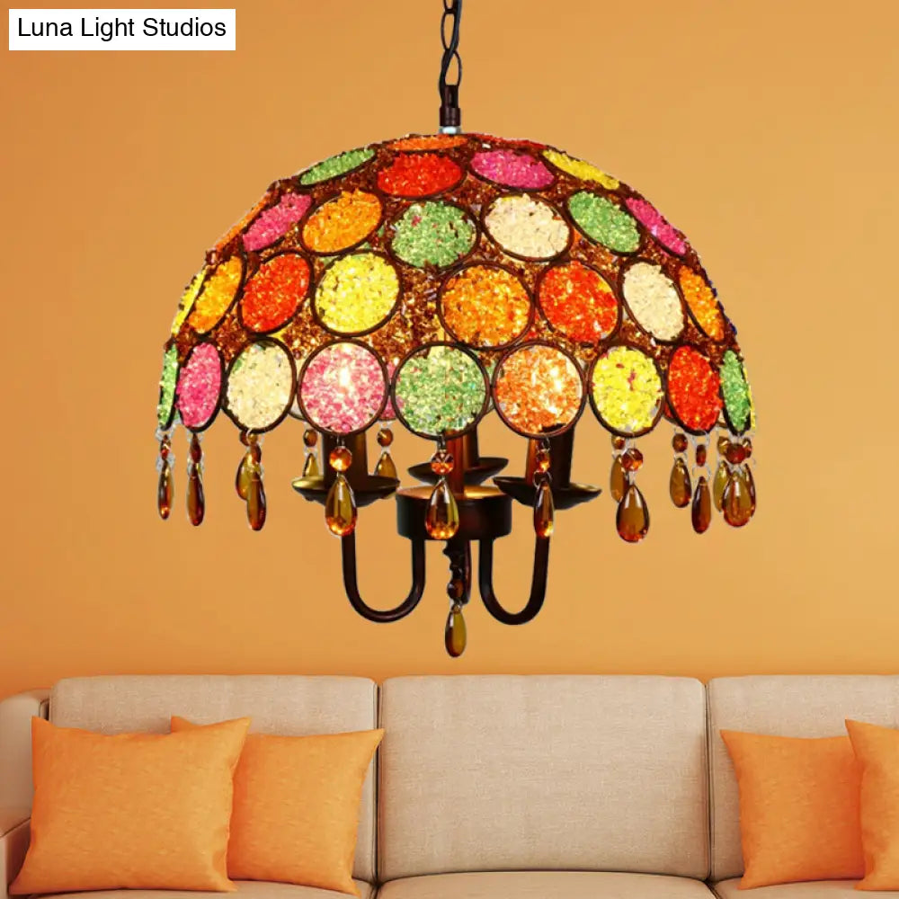 Antique Bronze Metal Pendant Chandelier With Crystal Accent - 3 Head Dining Room Ceiling Light