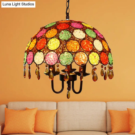 Antique Bronze Metal Pendant Chandelier With Crystal Accent - 3 Head Dining Room Ceiling Light