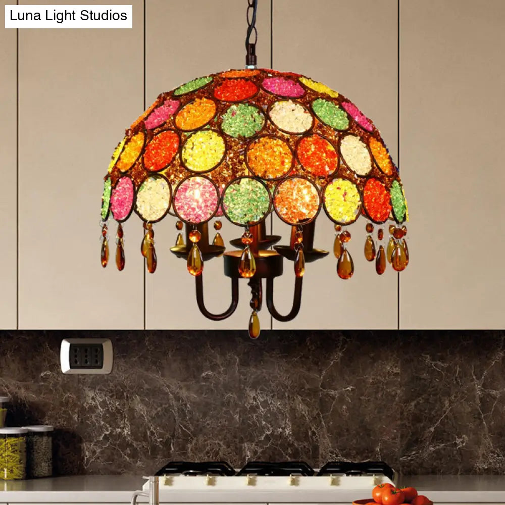 Antique Bronze Metal Pendant Chandelier With Crystal Accent - 3 Head Dining Room Ceiling Light