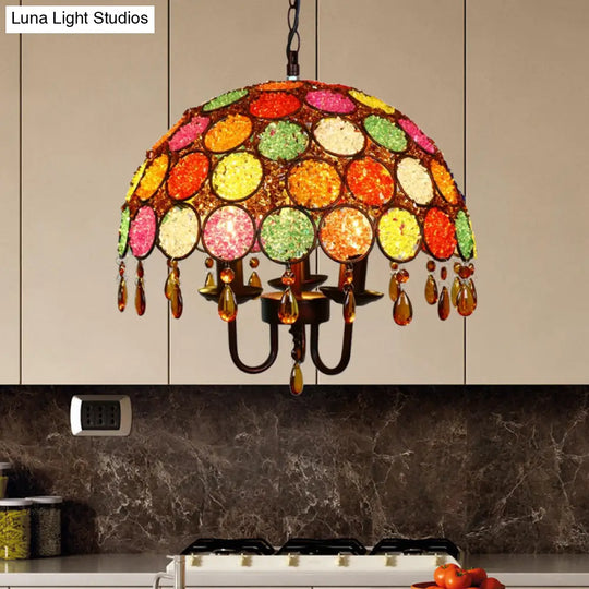 Antique Bronze Metal Pendant Chandelier With Crystal Accent - 3 Head Dining Room Ceiling Light