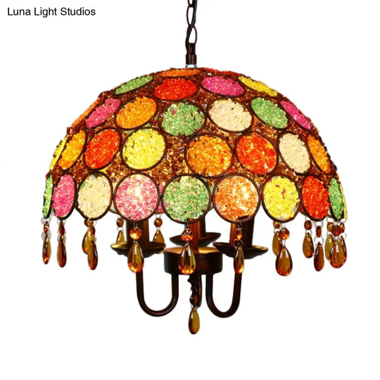 Antique Bronze Metal Pendant Chandelier With Crystal Accent - 3 Head Dining Room Ceiling Light