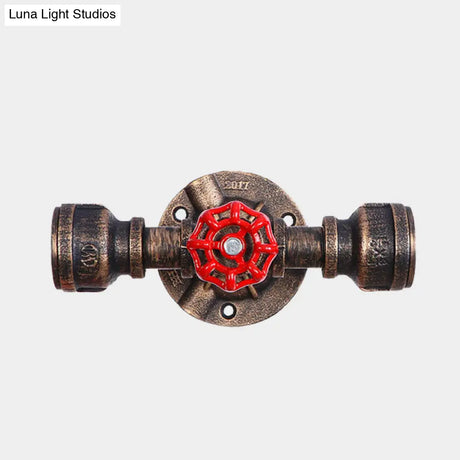 Antique Bronze Pipe And Valve Wall Sconce - 1 Light Lamp 8/10 Width