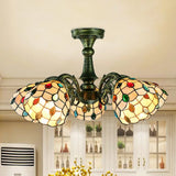 Antique Bronze Stained Glass Pendant Lighting: Leaf/Peacock Tail/Flower Tiffany Style 3/5 Lights 5
