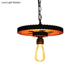 Antique Bronze Wood Carved Gear Chandelier: Loft-Style Pendant Lamp With 1/3/7-Bulb Bistro Down