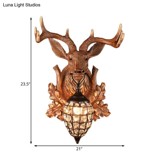Antique Brown Resin Wall Sconce With Waterdrop Shade - Single Light Contemporary Living Room