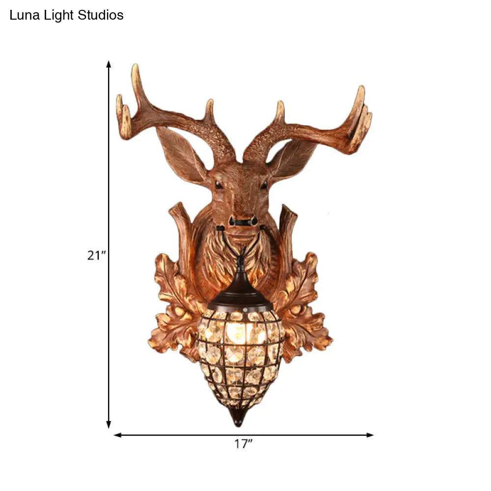 Antique Brown Resin Wall Sconce With Waterdrop Shade - Single Light Contemporary Living Room