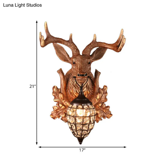 Antique Brown Resin Wall Sconce With Waterdrop Shade - Single Light Contemporary Living Room