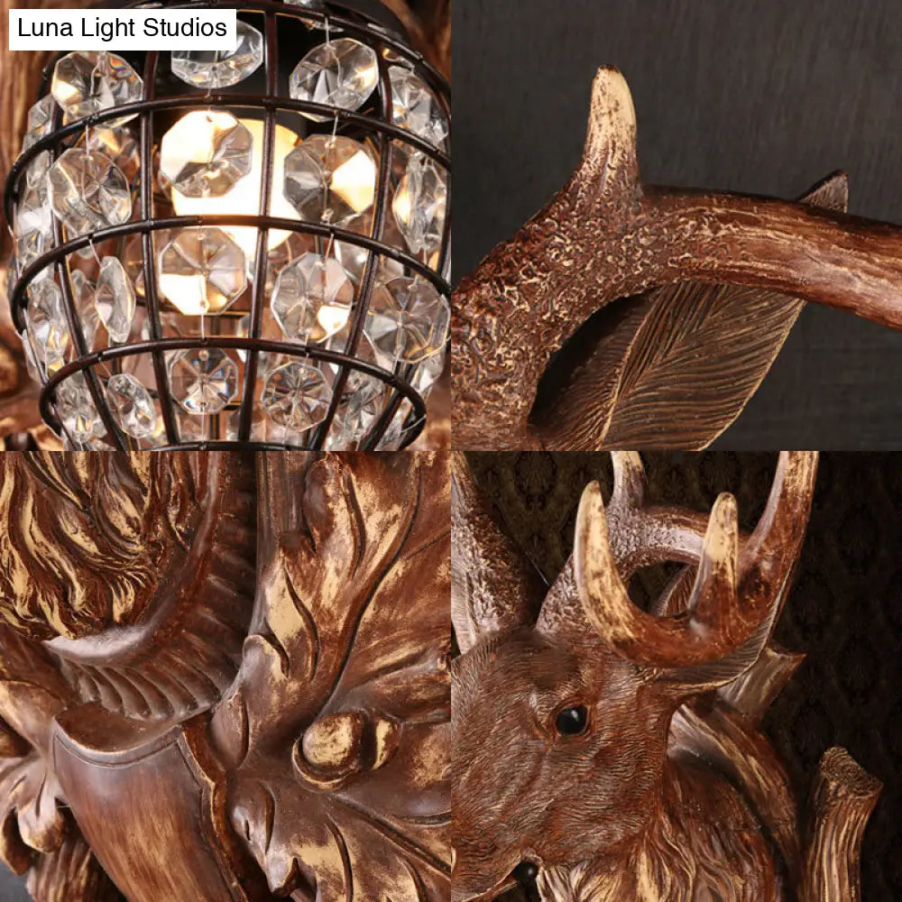Antique Brown Resin Wall Sconce With Waterdrop Shade - Single Light Contemporary Living Room