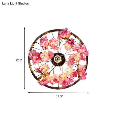 Antique Cherry Blossom Wall Sconce Light W/ Led Lighting & Brass Mount 12.5-20.5 Diameter