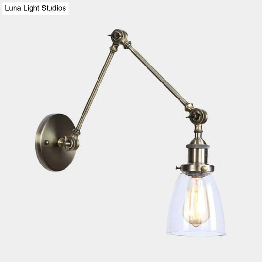 Antique Clear Glass Tapered Beside Sconce Light Fixture - 1 Swing Arm Wall Lamp (Black/Silver/Brass)