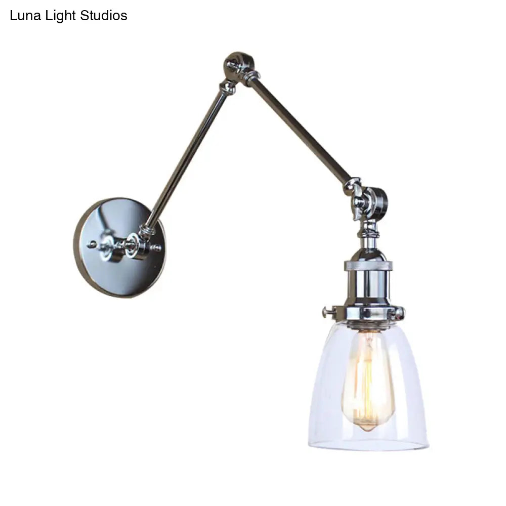 Antique Clear Glass Tapered Beside Sconce Light Fixture - 1 Swing Arm Wall Lamp (Black/Silver/Brass)