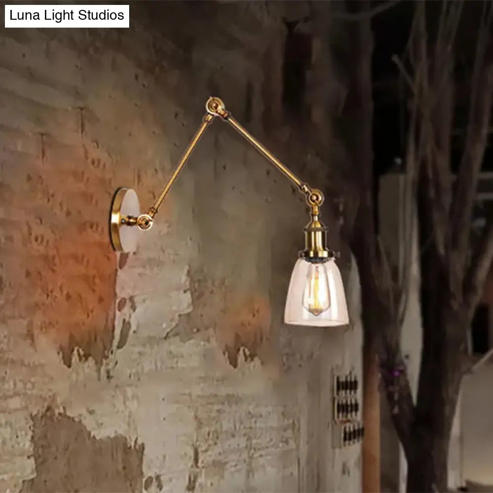 Antique Clear Glass Tapered Beside Sconce Light Fixture - 1 Swing Arm Wall Lamp (Black/Silver/Brass)