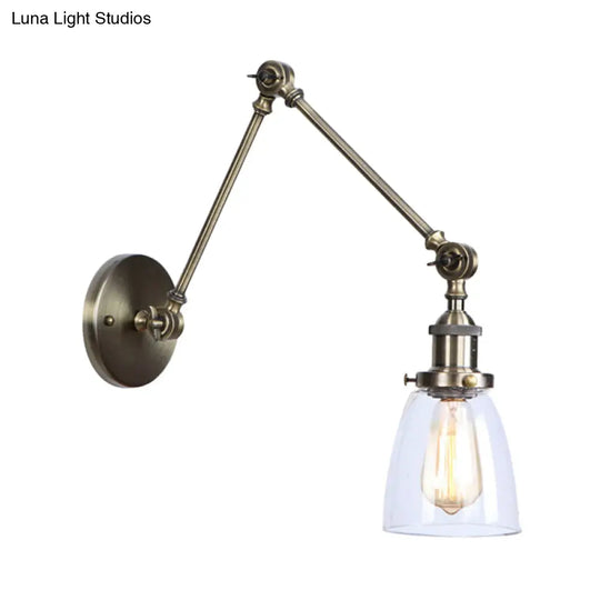 Antique Clear Glass Tapered Beside Sconce Light Fixture - 1 Swing Arm Wall Lamp (Black/Silver/Brass)