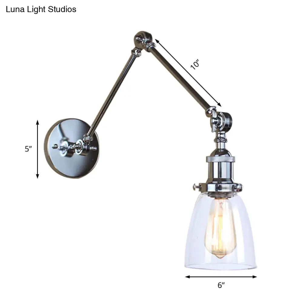 Antique Clear Glass Tapered Beside Sconce Light Fixture - 1 Swing Arm Wall Lamp (Black/Silver/Brass)