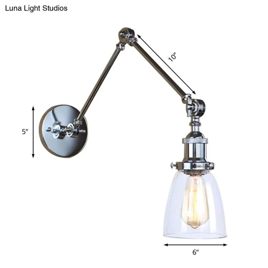 Antique Clear Glass Tapered Beside Sconce Light Fixture - 1 Swing Arm Wall Lamp (Black/Silver/Brass)