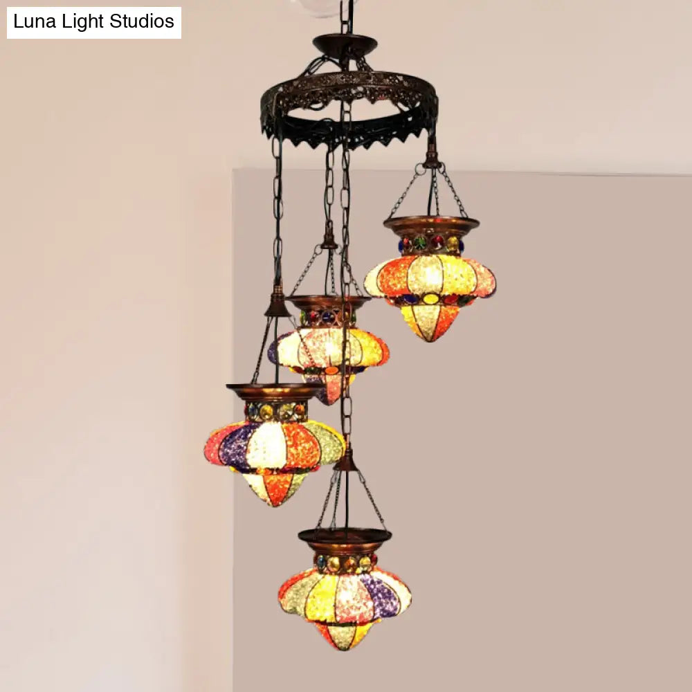Antique Copper Chandelier: Urn-Shaped Suspension Lighting 4/6 Lights For Dining Room