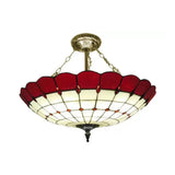 Antique Copper Tiffany Style Bedroom Ceiling Light - 4-Light Domed Semi Flush Mount With Glass