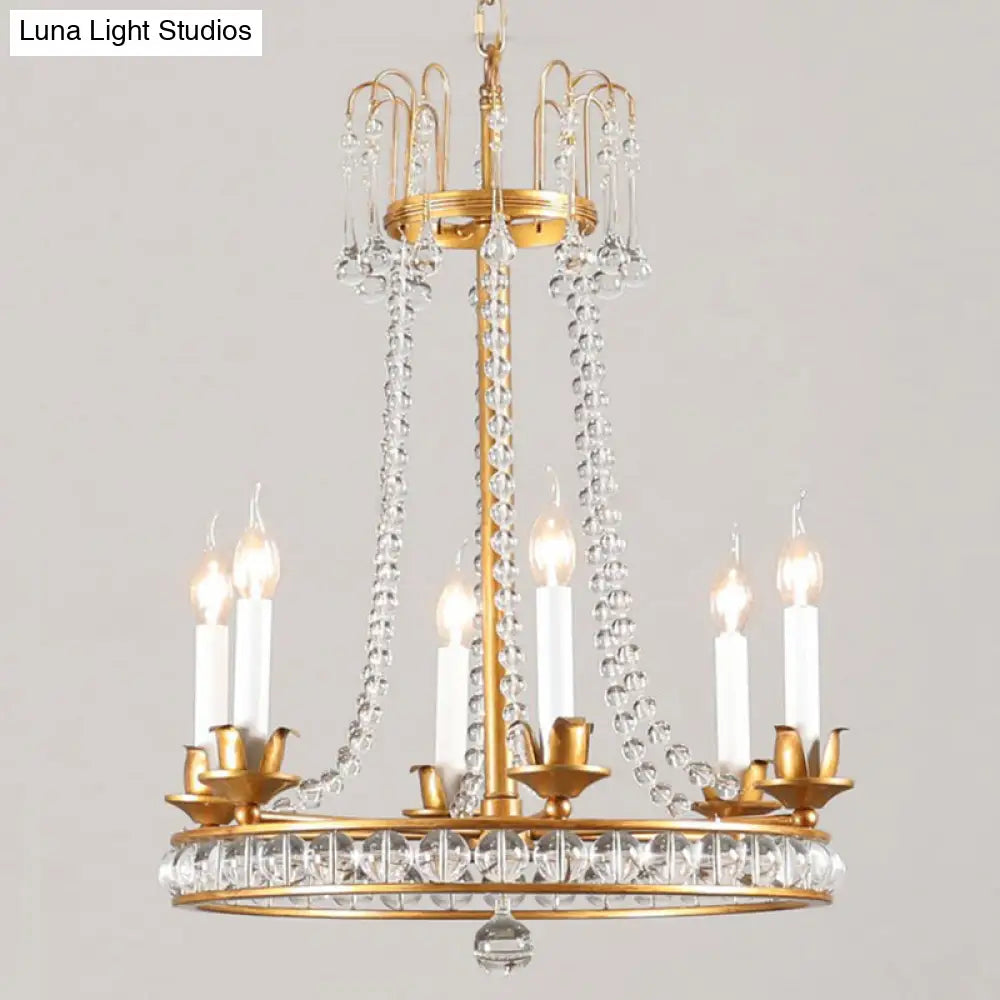 Antique Crystal Chandelier: Elegant 6-Head Candle Style Ceiling Hang Light For Living Room