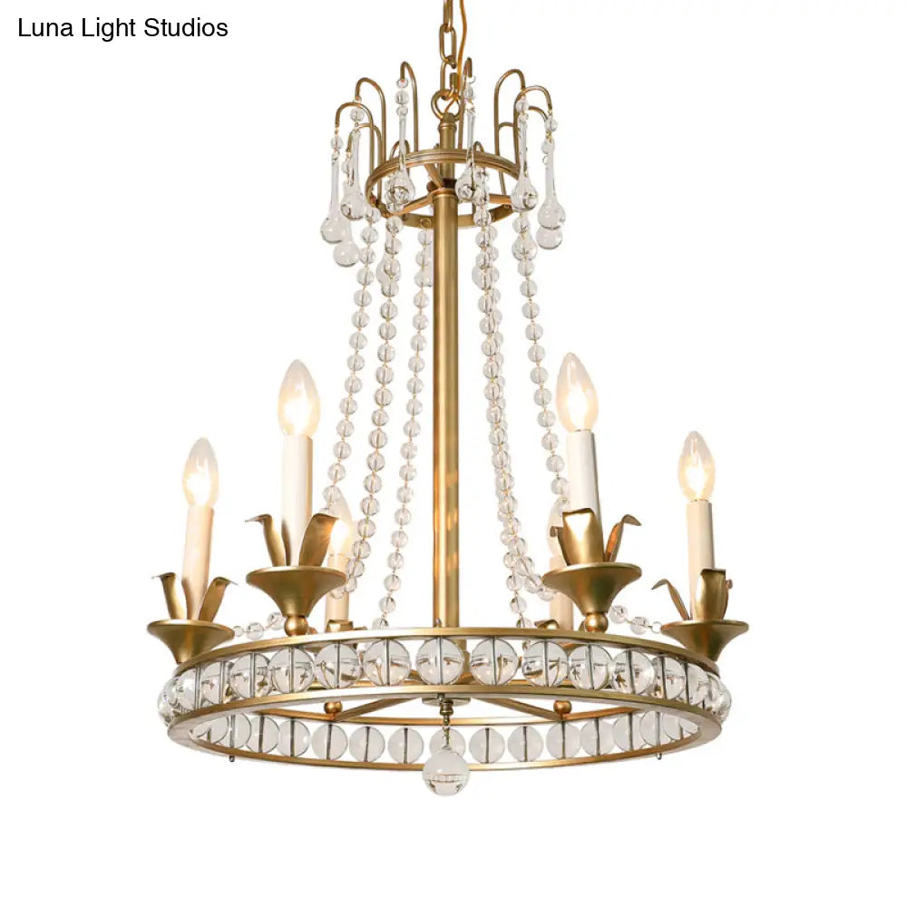 Antique Crystal Chandelier: Elegant 6-Head Candle Style Ceiling Hang Light For Living Room