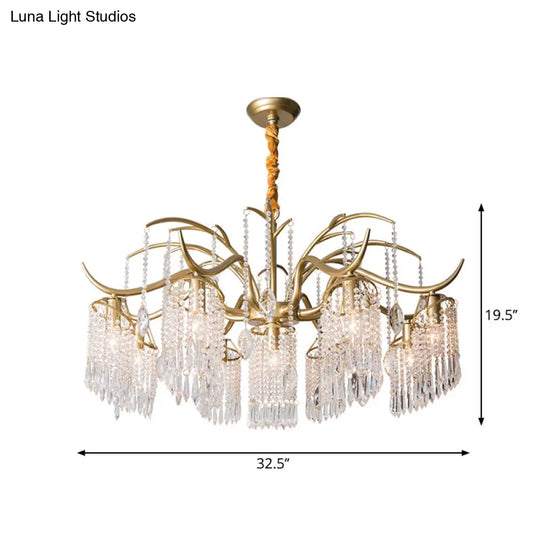 Antique Crystal Tassel Chandelier Lamp With Gold Finish - Elegant Bedroom Hanging Light Fixture