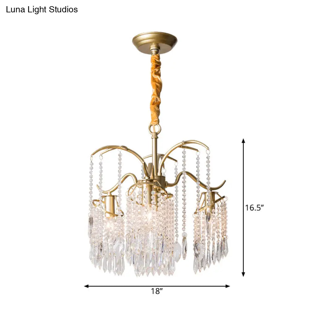 Antique Crystal Tassel Chandelier Lamp With Gold Finish - Elegant Bedroom Hanging Light Fixture