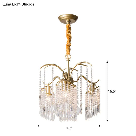 Antique Crystal Tassel Chandelier Lamp With Gold Finish - Elegant Bedroom Hanging Light Fixture