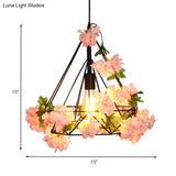 Antique Diamond Metal Pendant Led Ceiling Light With Cherry Blossom Design For Restaurants -